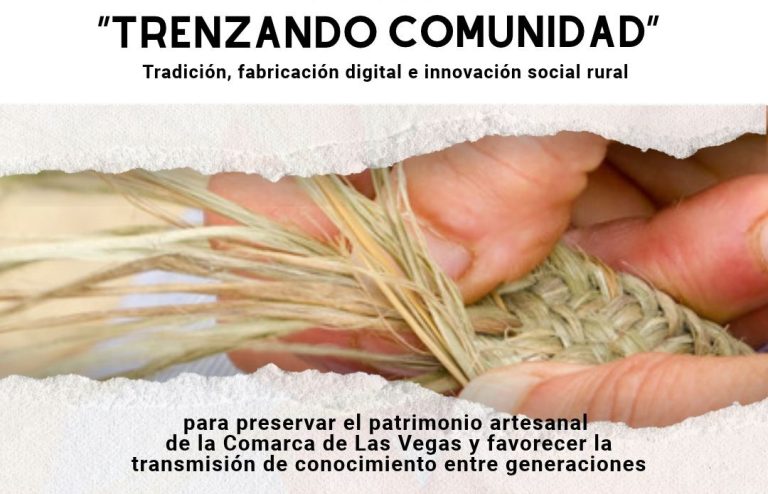 Manos trenzando esparto. Trenzando Comunidad: tradición, fabricación digital e innovación social rural